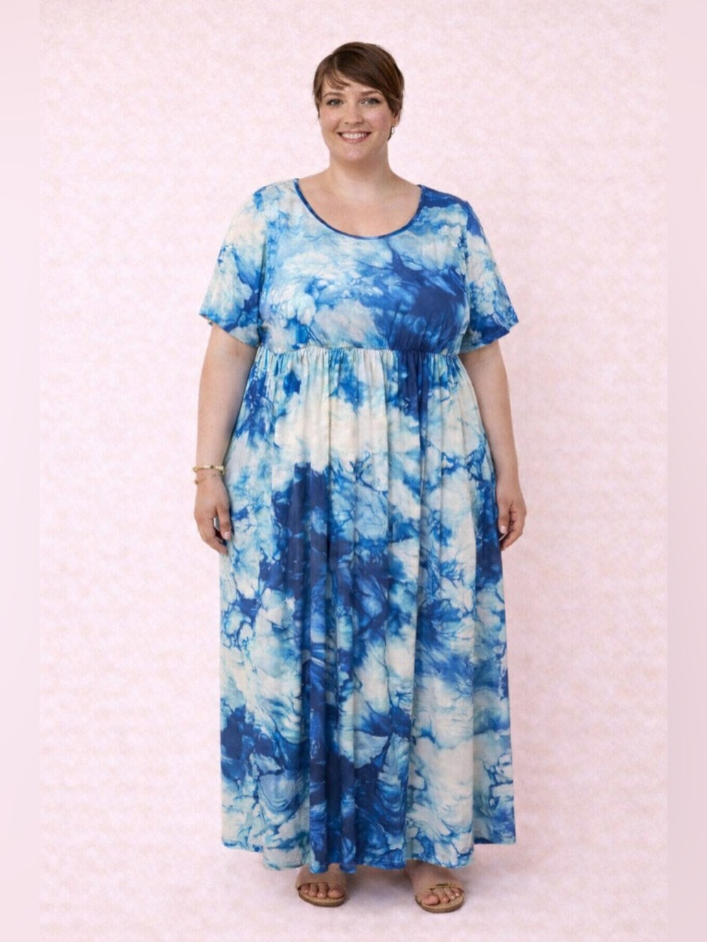 Blue Tie Dye Maxi Dress Boho Resort 4X